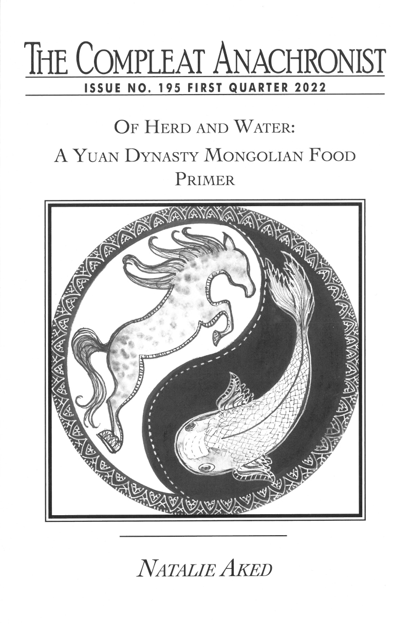 Product Description: Many SCA members are familiar with pre-17th century Western cooking, but not as many have experienced Asian food from that time period. CA 195, Of Herd and Water: A Yuan Dynasty Mongolian Food Primer, wants to familiarize the reader with the food served in the latter part of the Yuan Dynasty, 1279 CE to 1368 CE, the time when the great Mongolian Hordes ruled Asia. While dispelling some myths about Mongols’ food, it provides original recipes (translated in English), along with 21st-century versions including ingredients easily obtainable today, and photos of many prepared dishes. These recipes have been tried and tested not only by the author and her family, but also by many people in the Kingdom of Lochac (Australia and New Zealand). Not only will you learn about Mongolian food and cooking, but you also will able to replicate it.</br></br>Author: Natalie Aked</br> 195. Of Herd and Water
